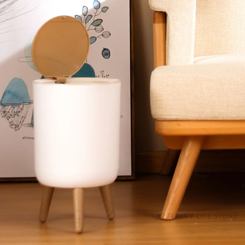 Poubelle ronde à couvercle pressable – Design moderne et pratique