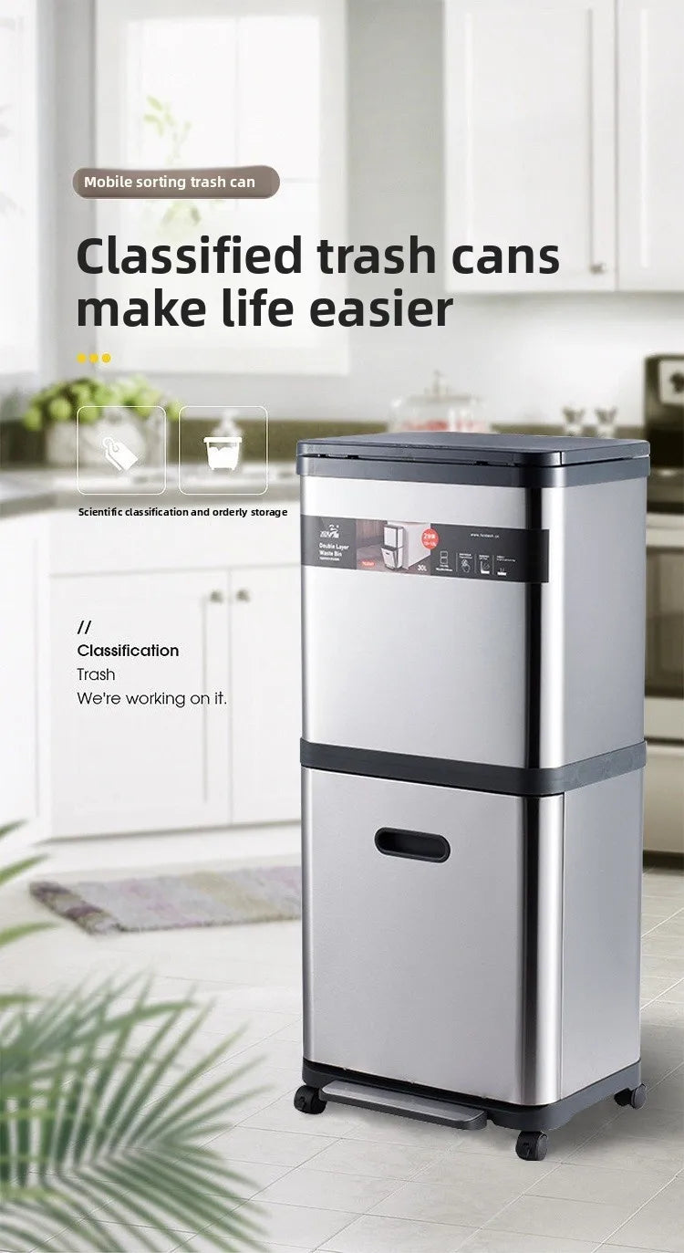 Poubelle en acier inoxydable à pression – Design moderne 30L