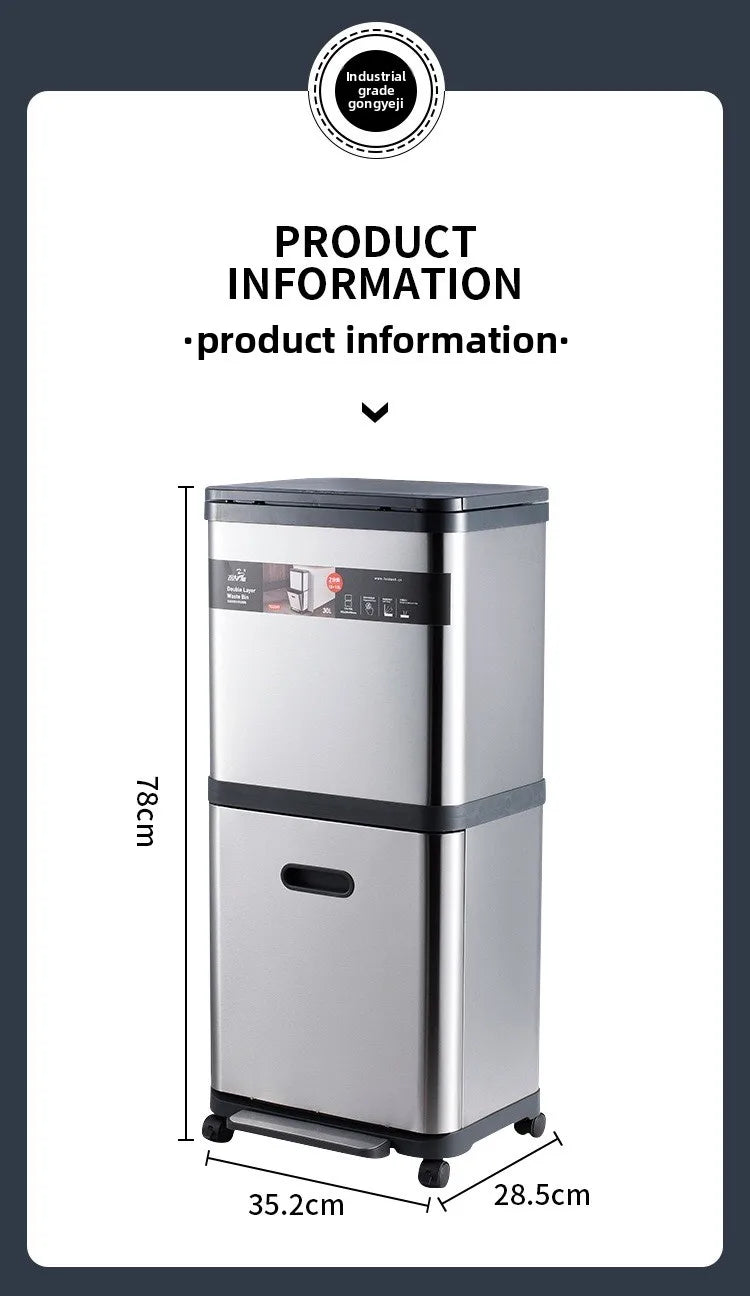 Poubelle en acier inoxydable à pression – Design moderne 30L