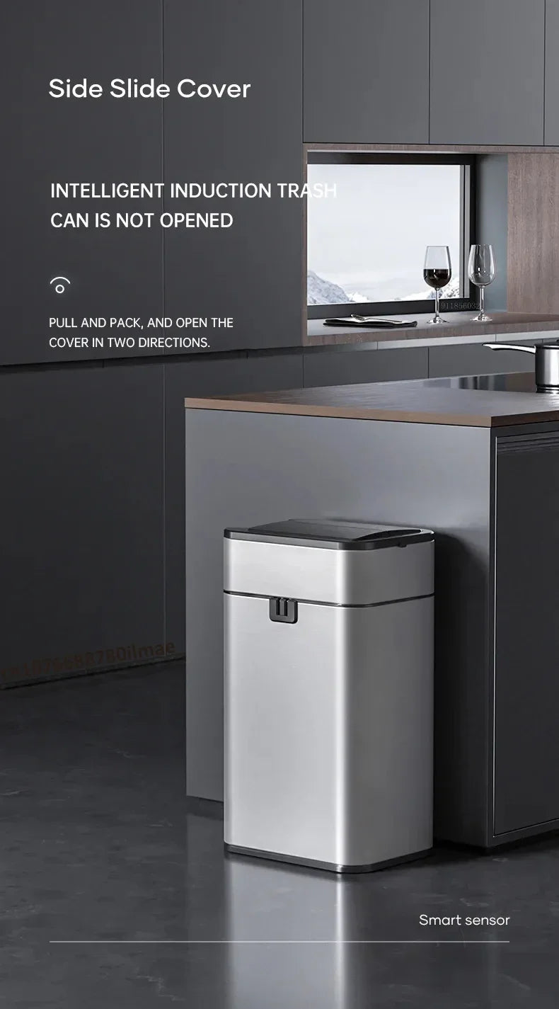 Poubelle automatique inox – capteur sans contact IPX4 (15 à 60 L)