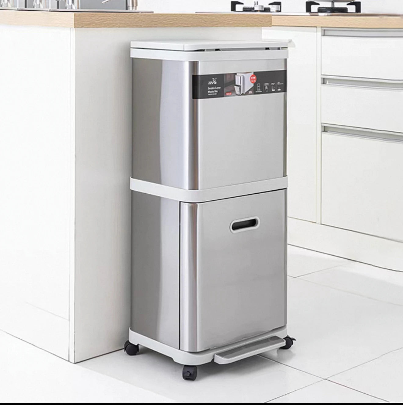 Poubelle en acier inoxydable à pression – Design moderne 30L