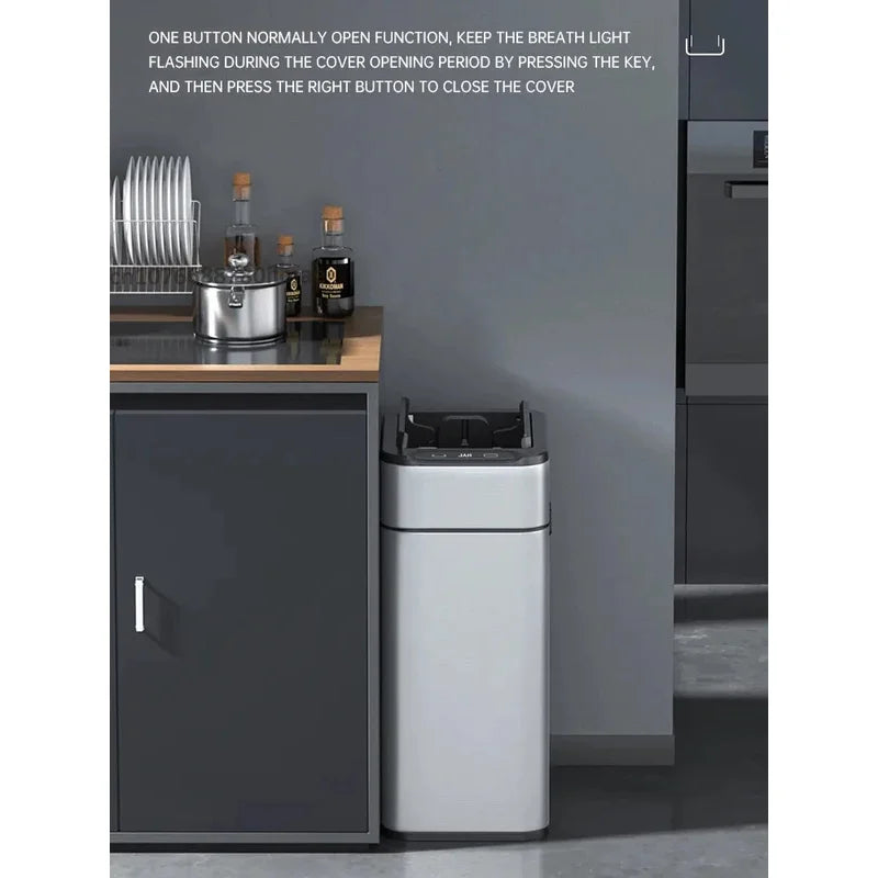 Poubelle automatique inox – capteur sans contact IPX4 (15 à 60 L)