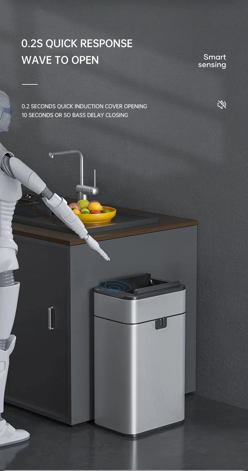 Poubelle automatique inox – capteur sans contact IPX4 (15 à 60 L)