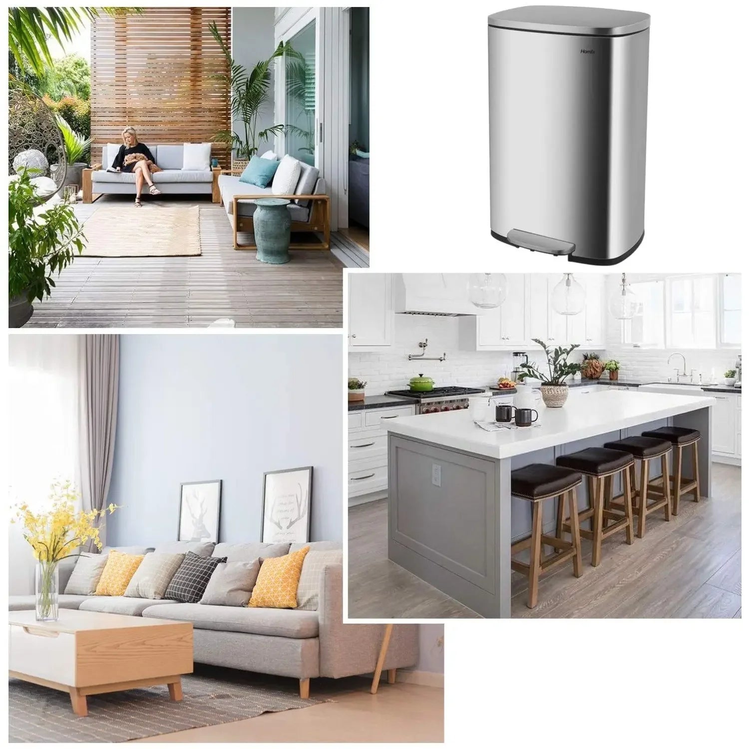 Poubelle à pédale inox 50L – Couvercle silencieux et anti-empreintes