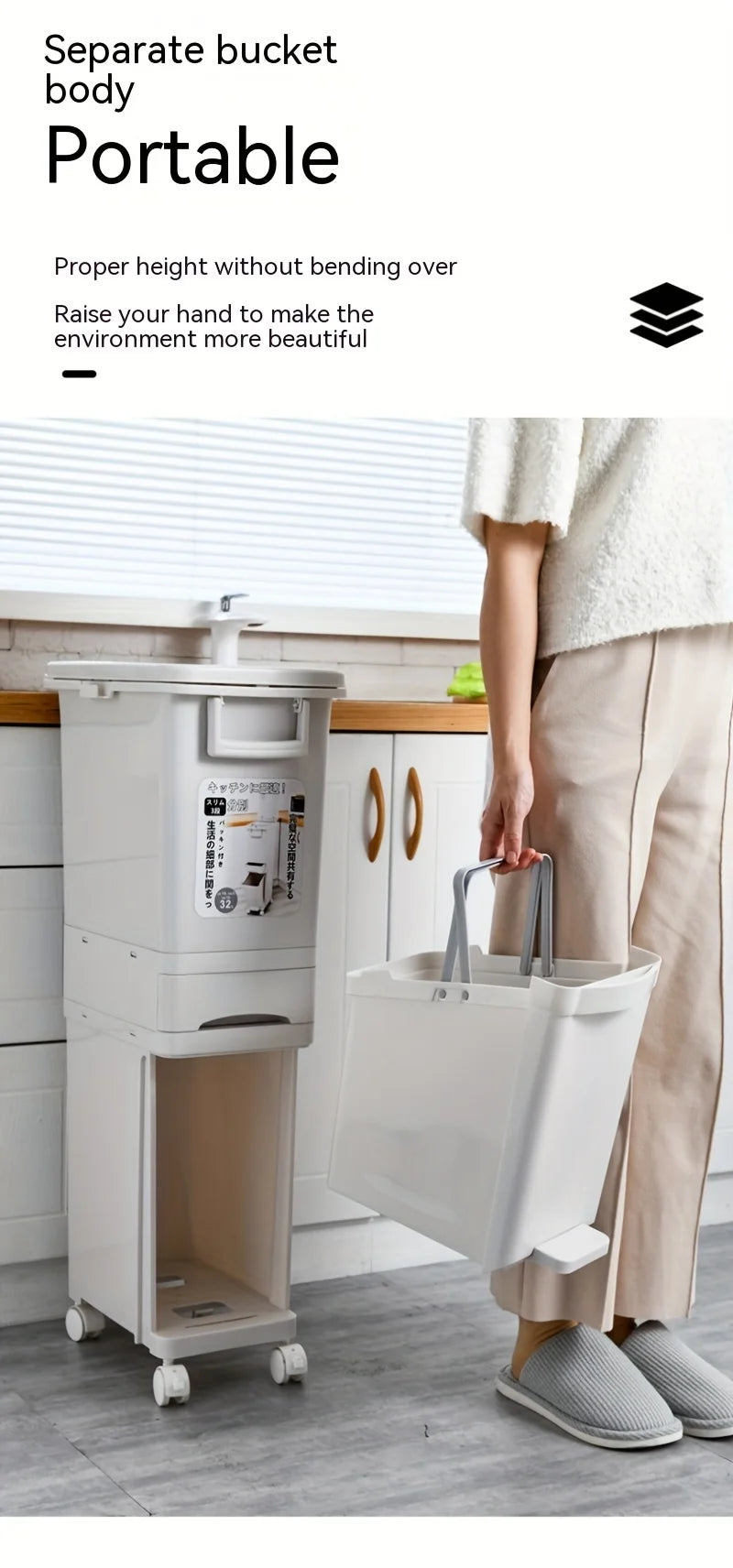 Poubelle design rectangulaire en ABS – Moderne et pratique