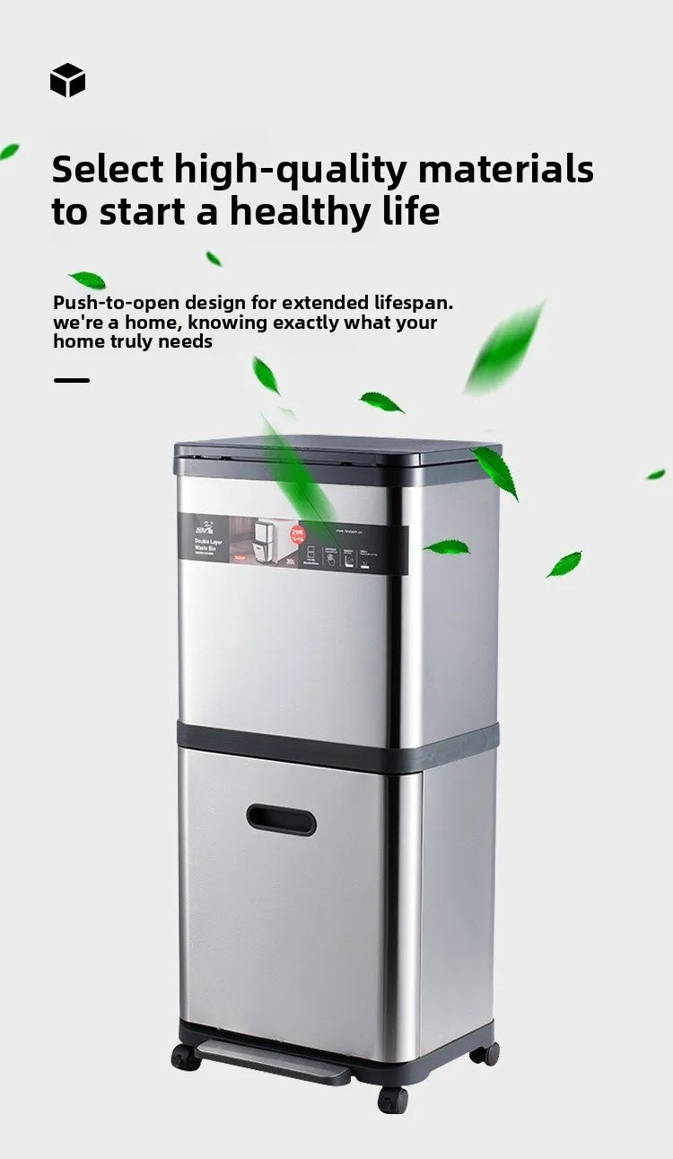 Poubelle en acier inoxydable à pression – Design moderne 30L