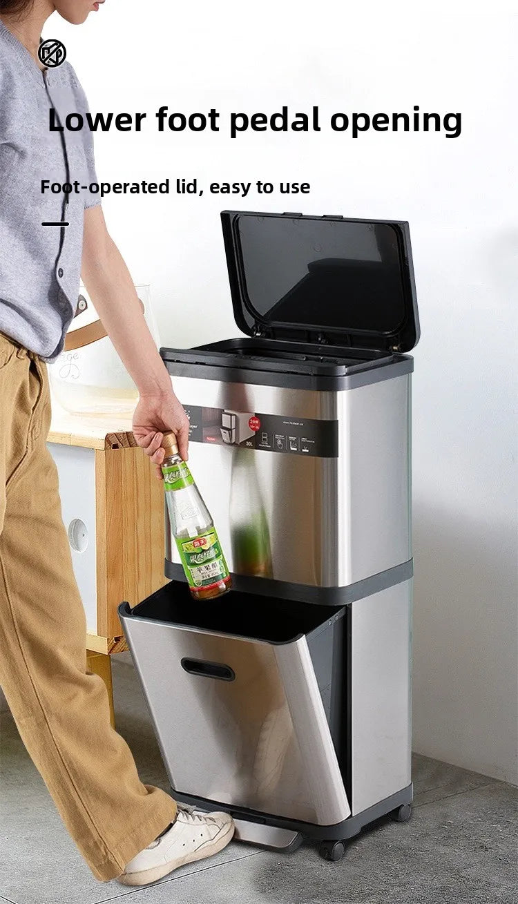 Poubelle en acier inoxydable à pression – Design moderne 30L