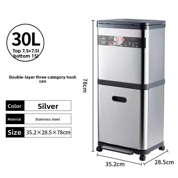 Poubelle en acier inoxydable à pression – Design moderne 30L