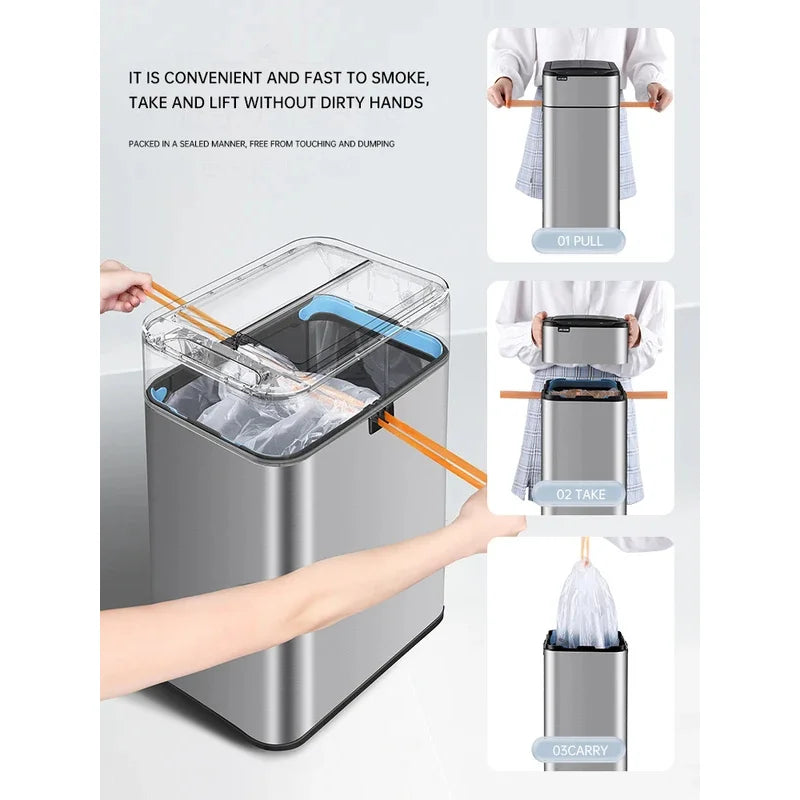 Poubelle automatique inox – capteur sans contact IPX4 (15 à 60 L)