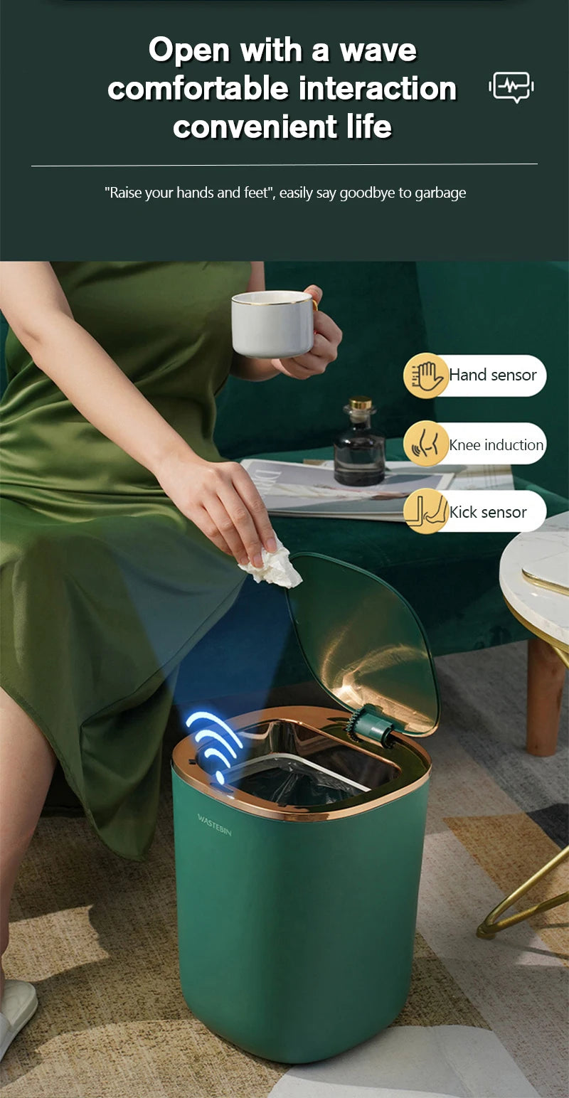 Poubelle automatique 12L étanche – Capteur infrarouge intelligent