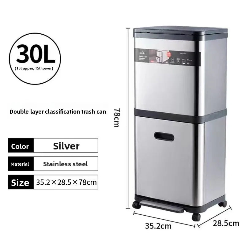 Poubelle en acier inoxydable à pression – Design moderne 30L