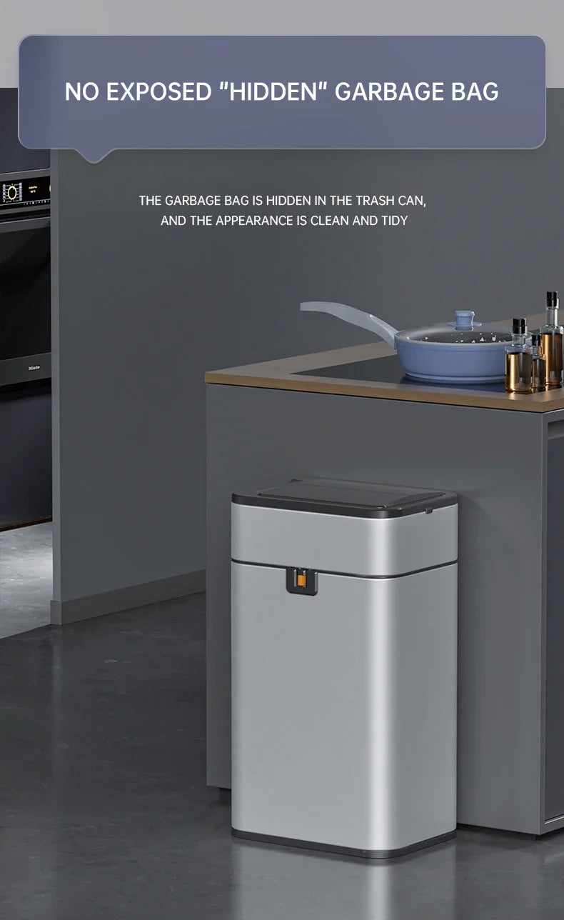 Poubelle automatique inox – capteur sans contact IPX4 (15 à 60 L)