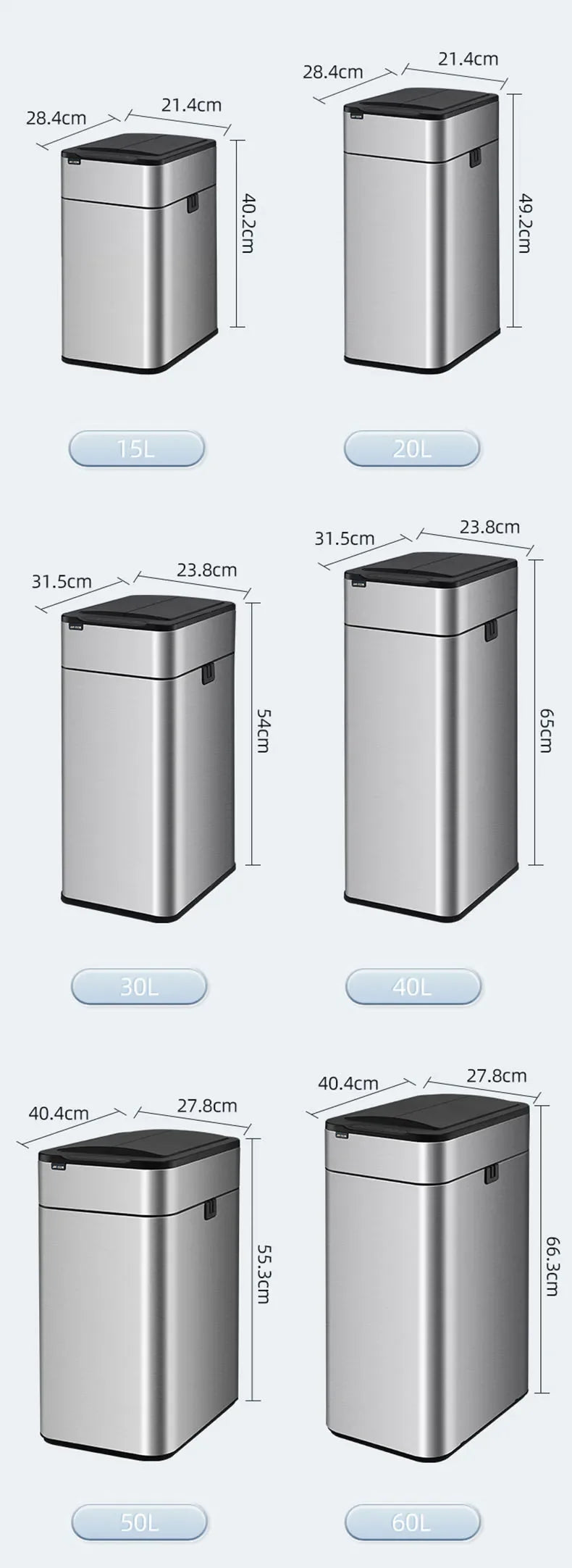 Poubelle automatique inox – capteur sans contact IPX4 (15 à 60 L)