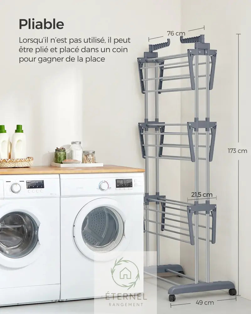 Étendoir à linge inox 4 niveaux avec roulettes – séchoir pliable grande capacité et durable