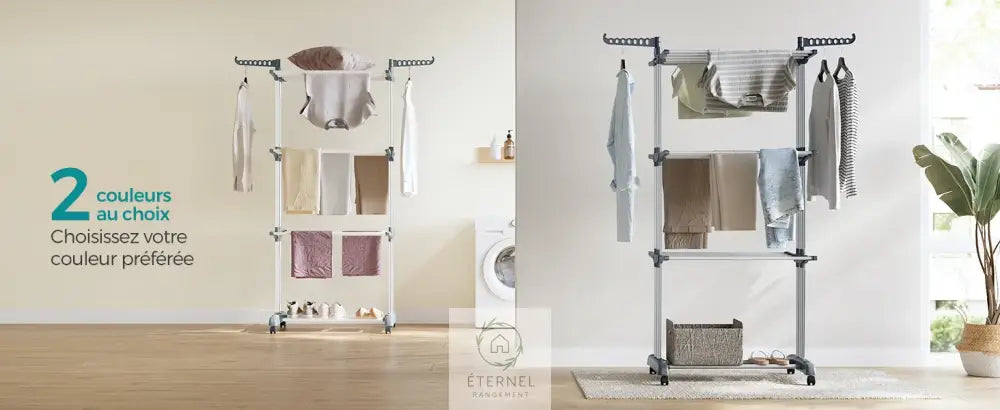 Étendoir à linge inox 4 niveaux avec roulettes – séchoir pliable grande capacité et durable