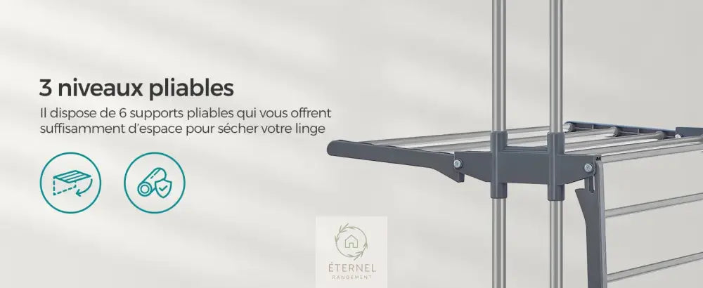 Étendoir à linge inox 4 niveaux avec roulettes – séchoir pliable grande capacité et durable