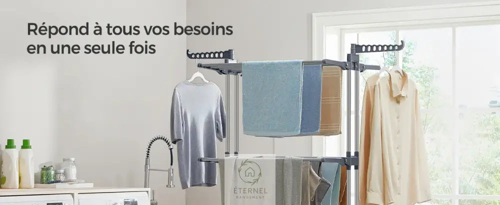 Étendoir à linge inox 4 niveaux avec roulettes – séchoir pliable grande capacité et durable