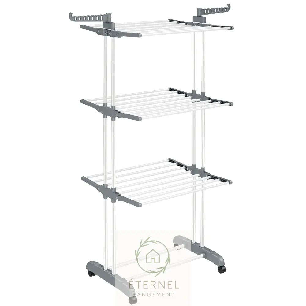 Étendoir à linge inox 4 niveaux avec roulettes – séchoir pliable grande capacité et durable Blanc