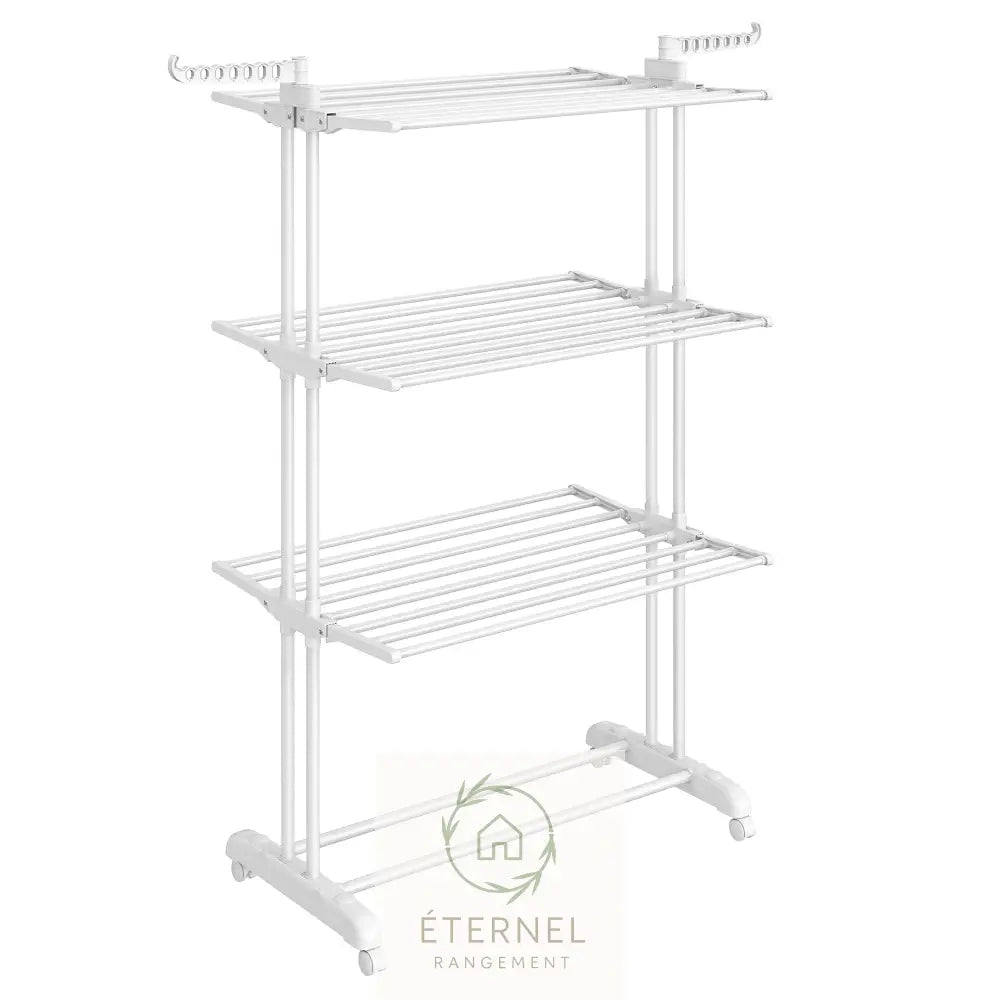 Étendoir à linge inox 4 niveaux avec roulettes – séchoir pliable grande capacité et durable Blanc Nuage