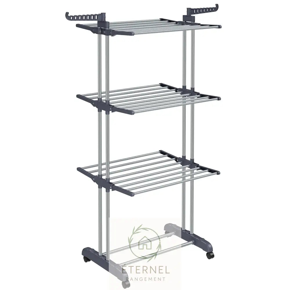 Étendoir à linge inox 4 niveaux avec roulettes – séchoir pliable grande capacité et durable Gris