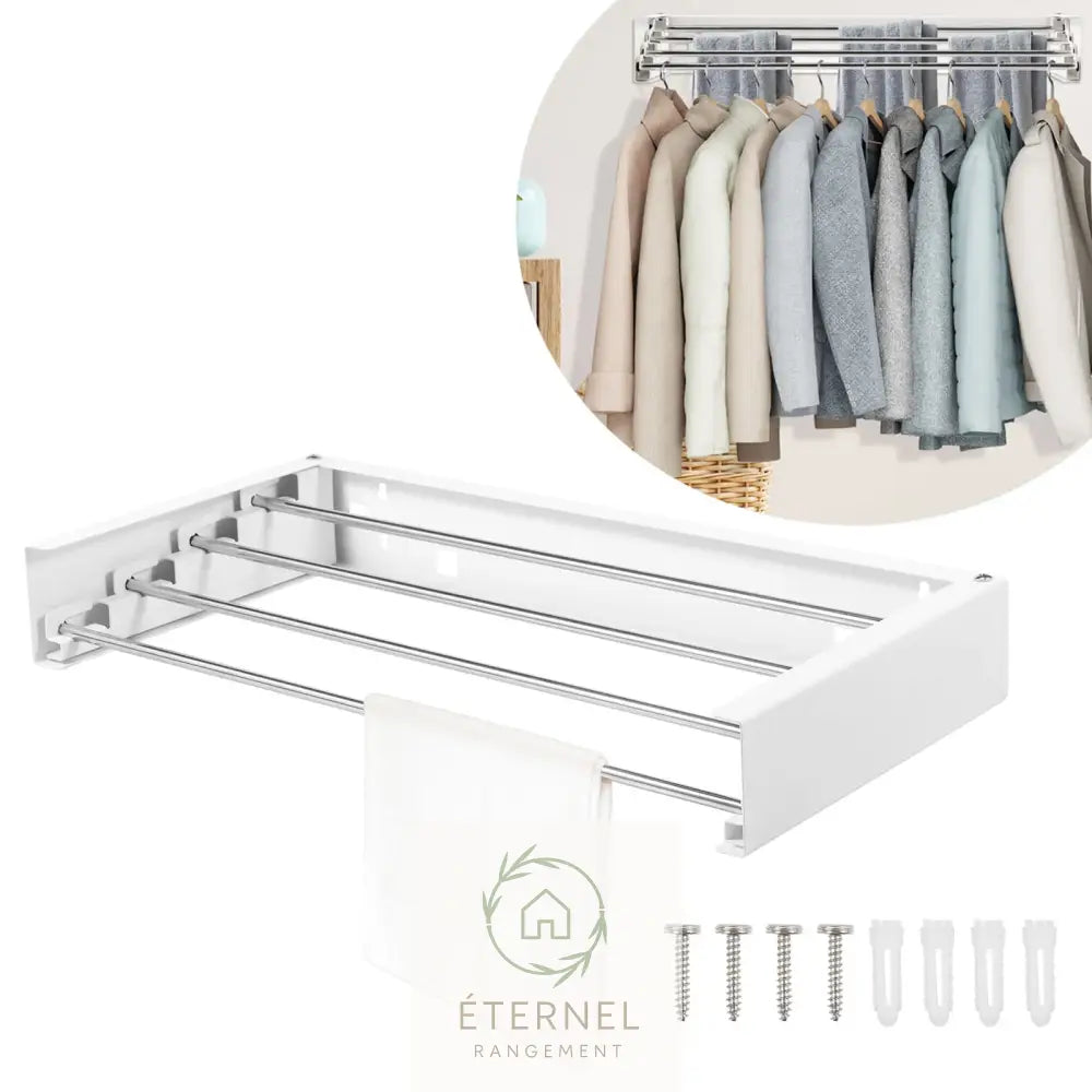 Étendoir mural pliable en inox et acier carbone – séchoir mural compact et multifonction 50 cm White