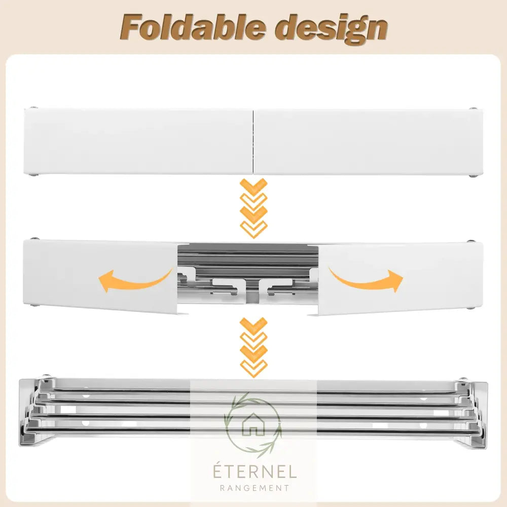 Étendoir mural pliable en inox et acier carbone – séchoir mural compact et multifonction 50 cm White
