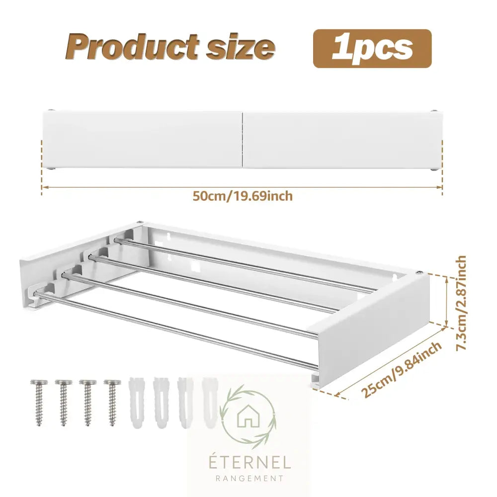 Étendoir mural pliable en inox et acier carbone – séchoir mural compact et multifonction 50 cm White