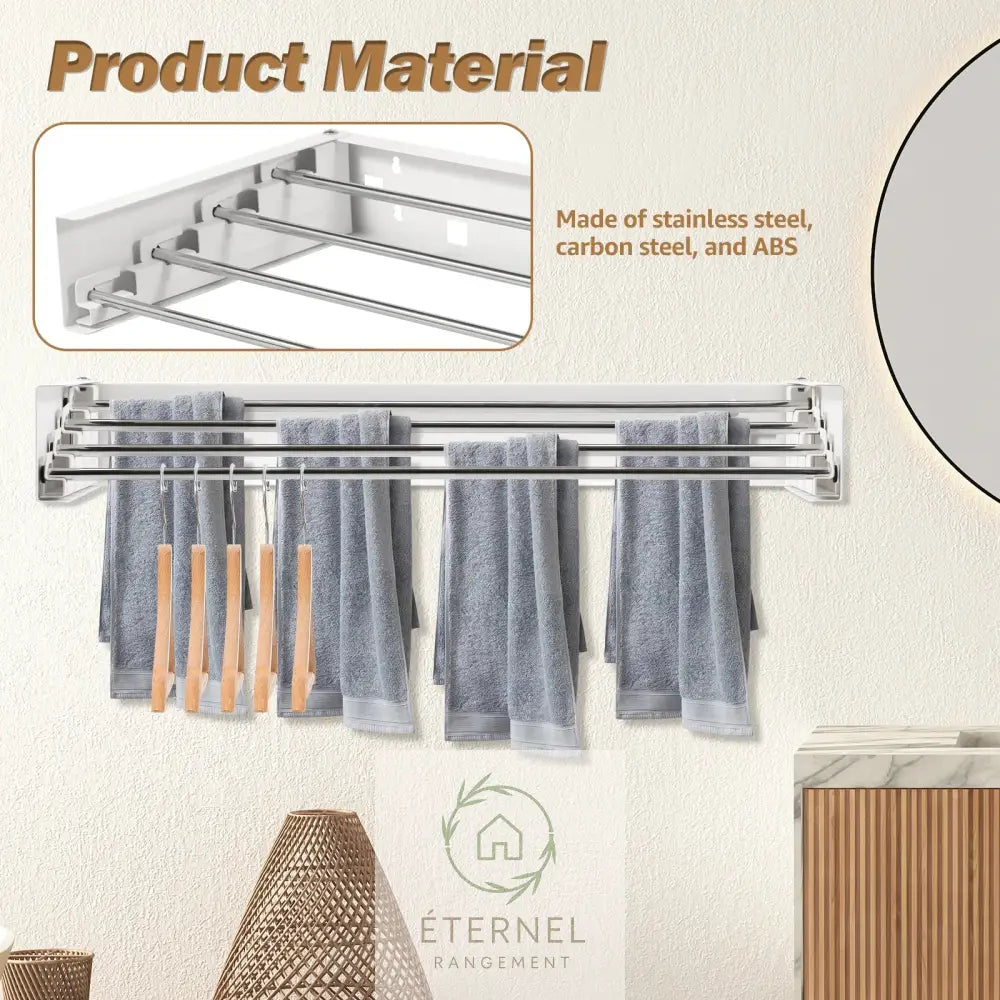 Étendoir mural pliable en inox et acier carbone – séchoir mural compact et multifonction 50 cm White