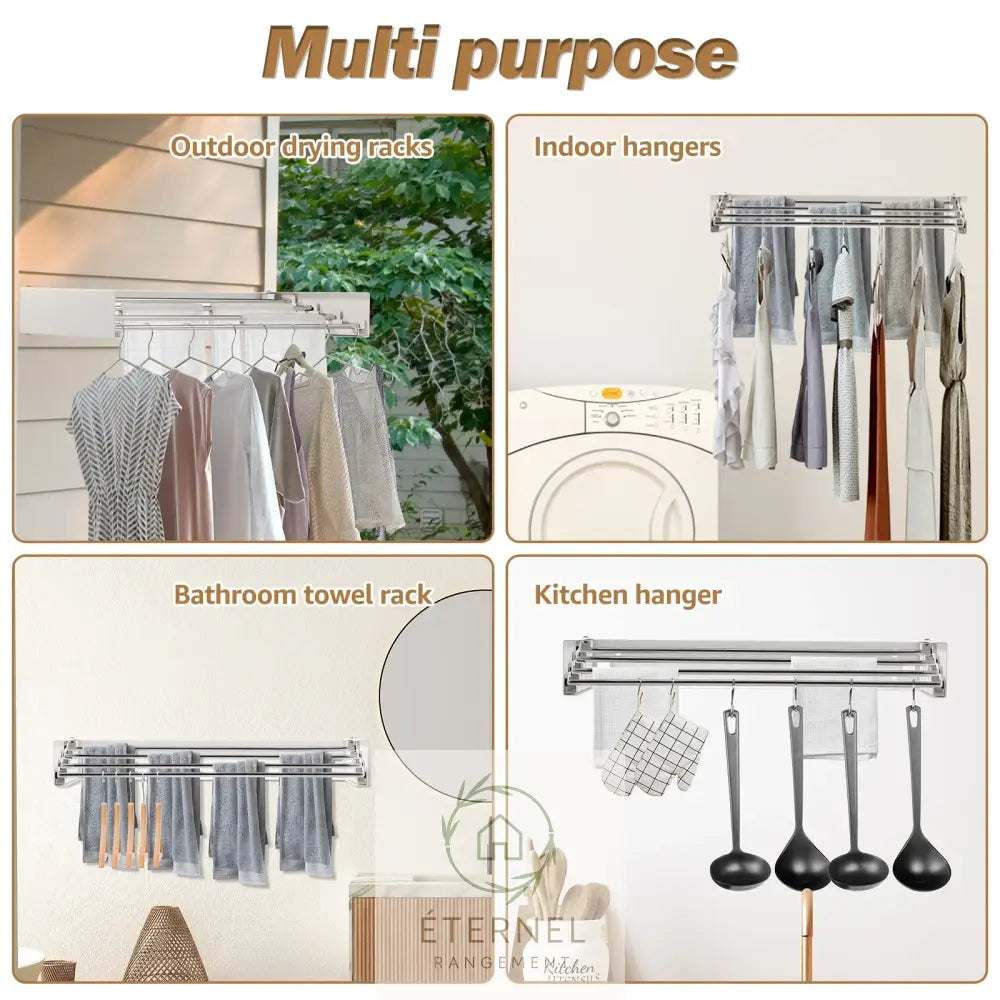 Étendoir mural pliable en inox et acier carbone – séchoir mural compact et multifonction 50 cm White