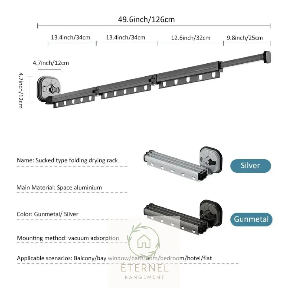 Étendoir mural pliable extensible en aluminium – séchoir mural gain de place