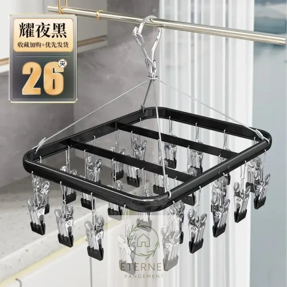 Étendoir suspendu en aluminium – résistant antidérapant et imperméable 26 clips-black