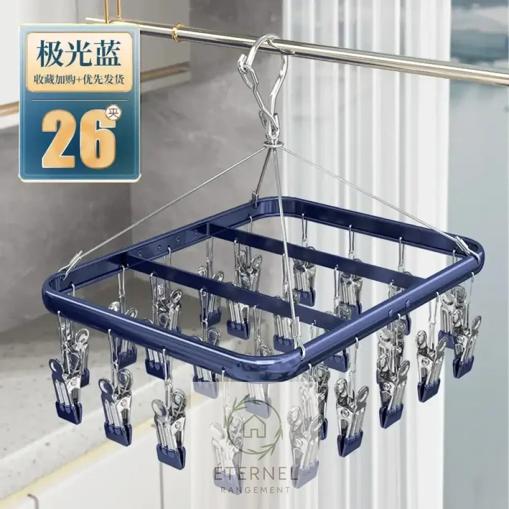 Étendoir suspendu en aluminium – résistant antidérapant et imperméable 26 clips-blue