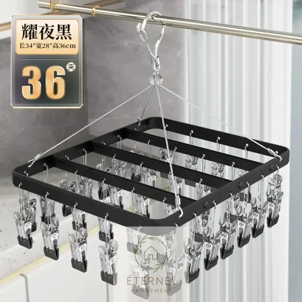 Étendoir suspendu en aluminium – résistant antidérapant et imperméable 36 clips-black