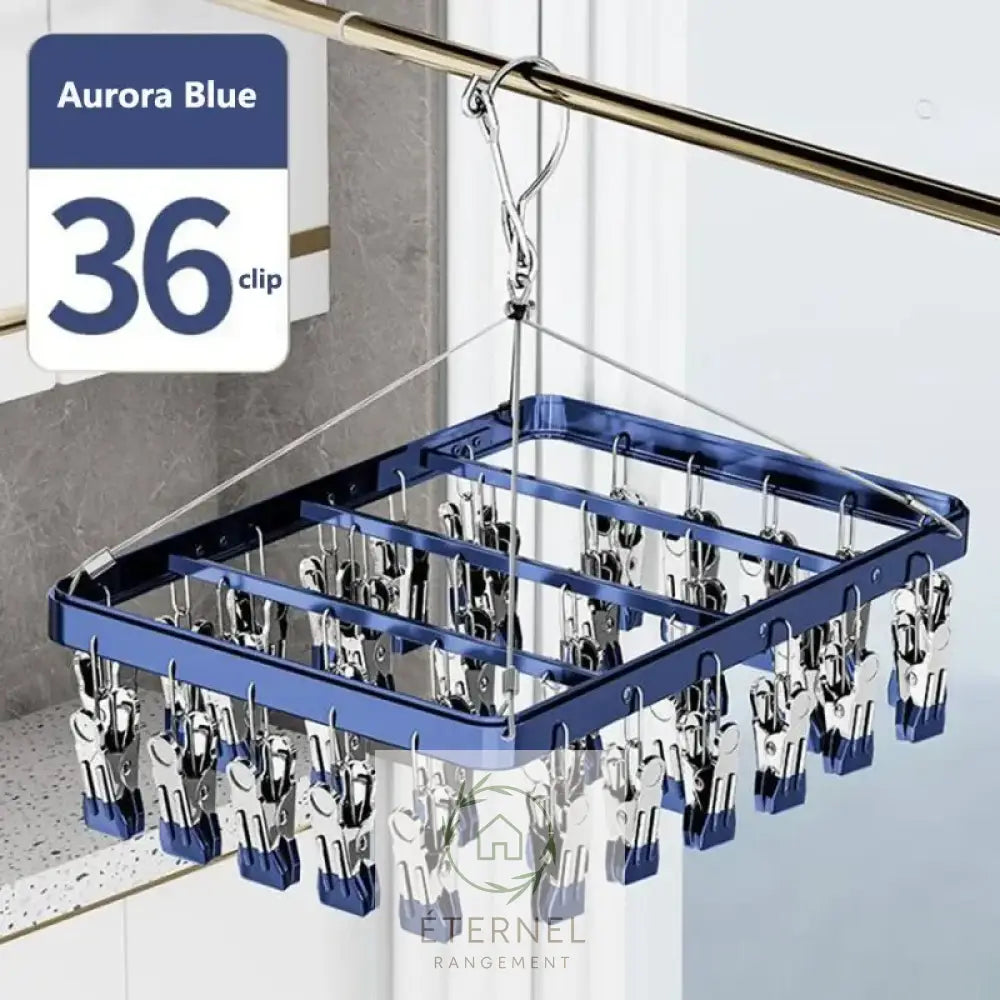 Étendoir suspendu en aluminium – résistant antidérapant et imperméable 36 clips-blue