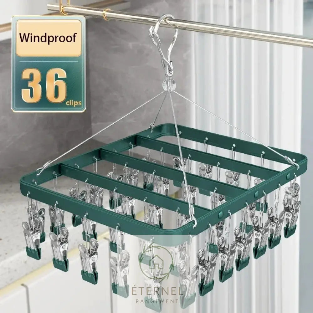 Étendoir suspendu en aluminium – résistant antidérapant et imperméable 36 clips-green