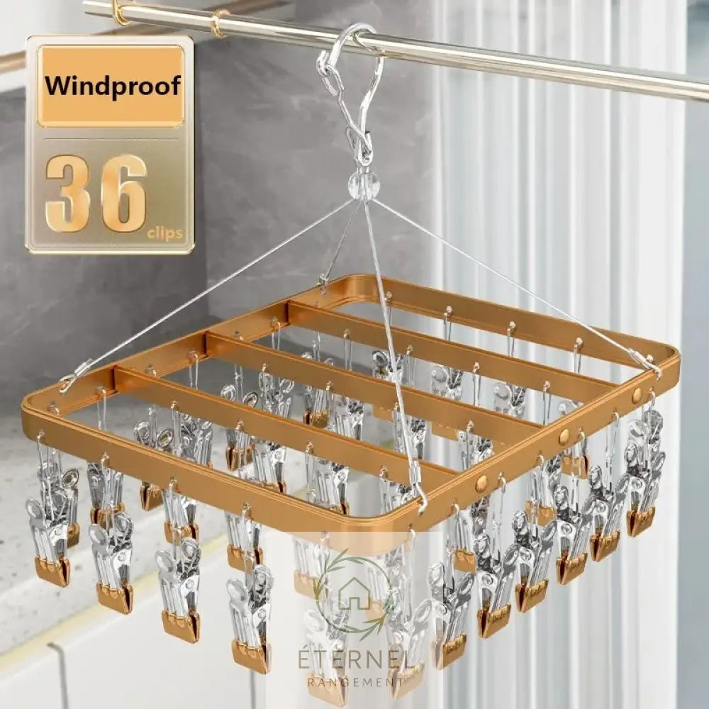 Étendoir suspendu en aluminium – résistant antidérapant et imperméable 36 clips-yellow