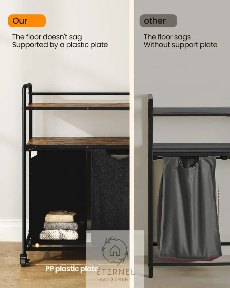 Panier à linge 3 compartiments 138 L avec étagères et roulettes – trieur robuste en acier et tissu Oxford