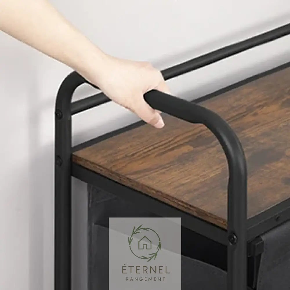 Panier à linge 3 compartiments 138 L avec étagères et roulettes – trieur robuste en acier et tissu Oxford