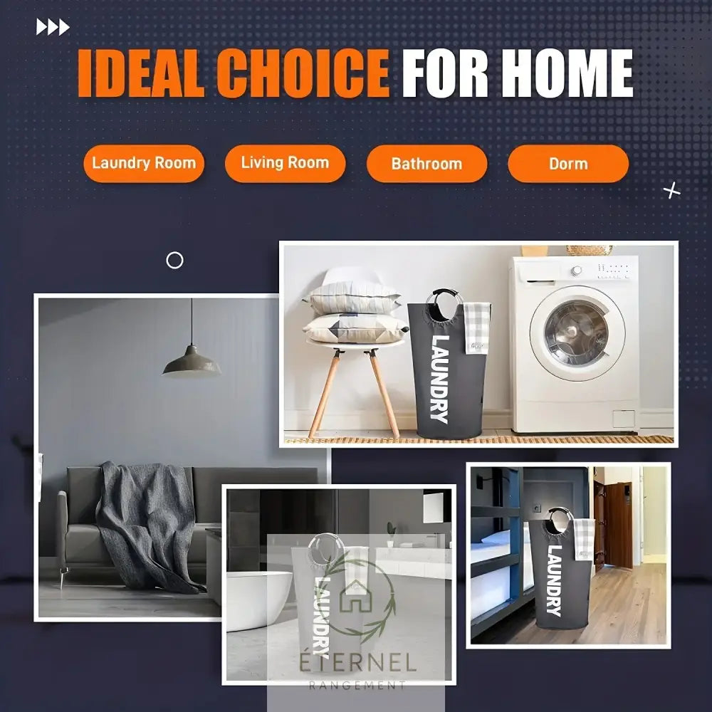 Panier à linge 90 L en tissu Oxford imperméable – pliable avec poignées rembourrées