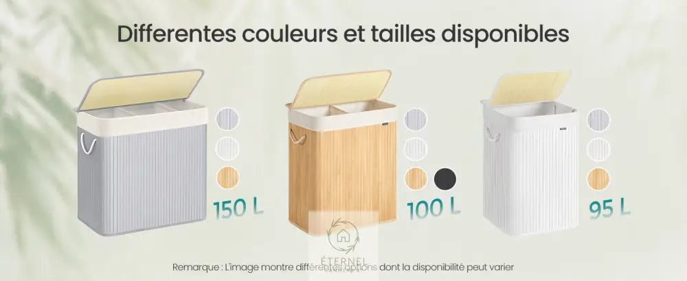 Panier à linge en bambou avec couvercle – 95 L sac amovible et poignées en coton SONGMICS