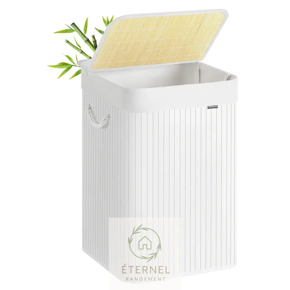 Panier à linge en bambou avec couvercle – 95 L sac amovible et poignées en coton SONGMICS Blanc / 95 L / GERMANY