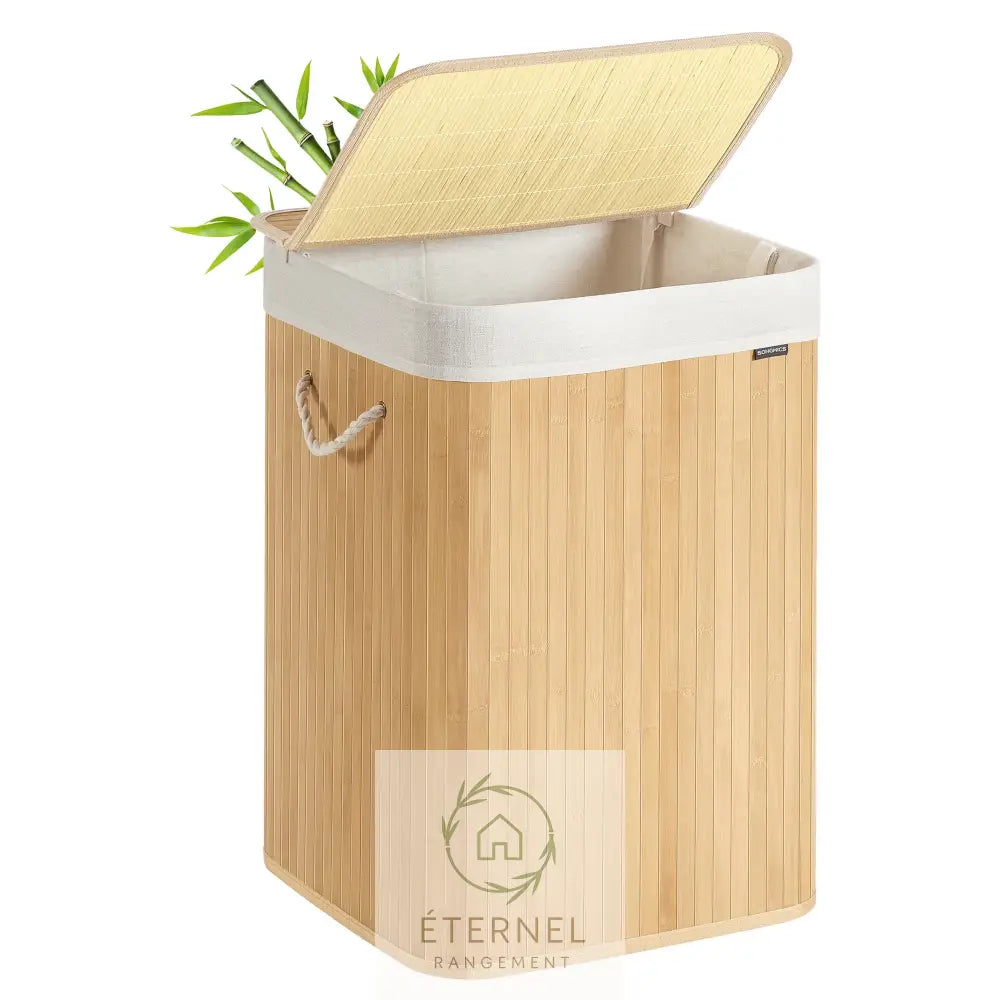 Panier à linge en bambou avec couvercle – 95 L sac amovible et poignées en coton SONGMICS Couleur Boisée / 95 L