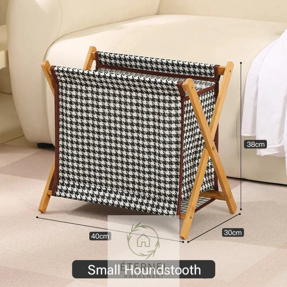 Panier à linge pliable en bambou – design japonais naturel et écologique Houndstooth / 40x38x30cm