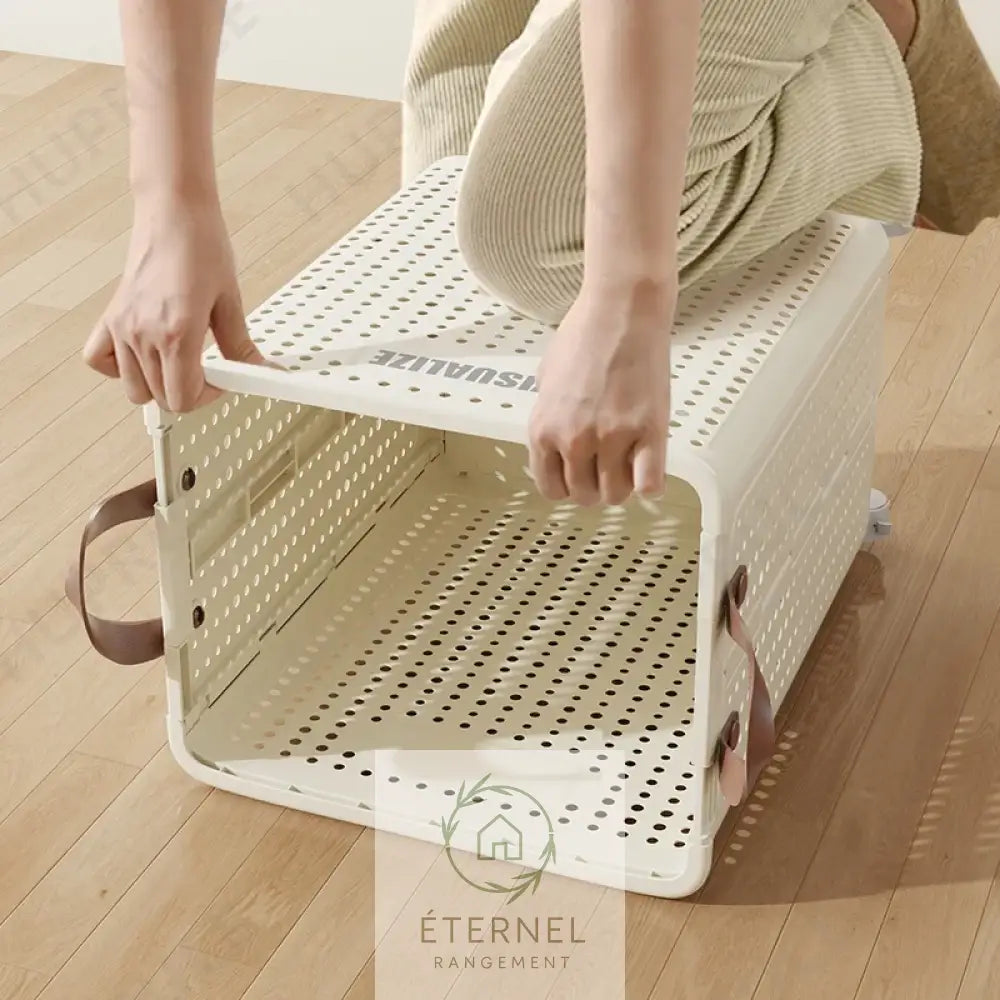 Panier à linge pliable à roulettes – bac rigide avec poignées design moderne et gain de place
