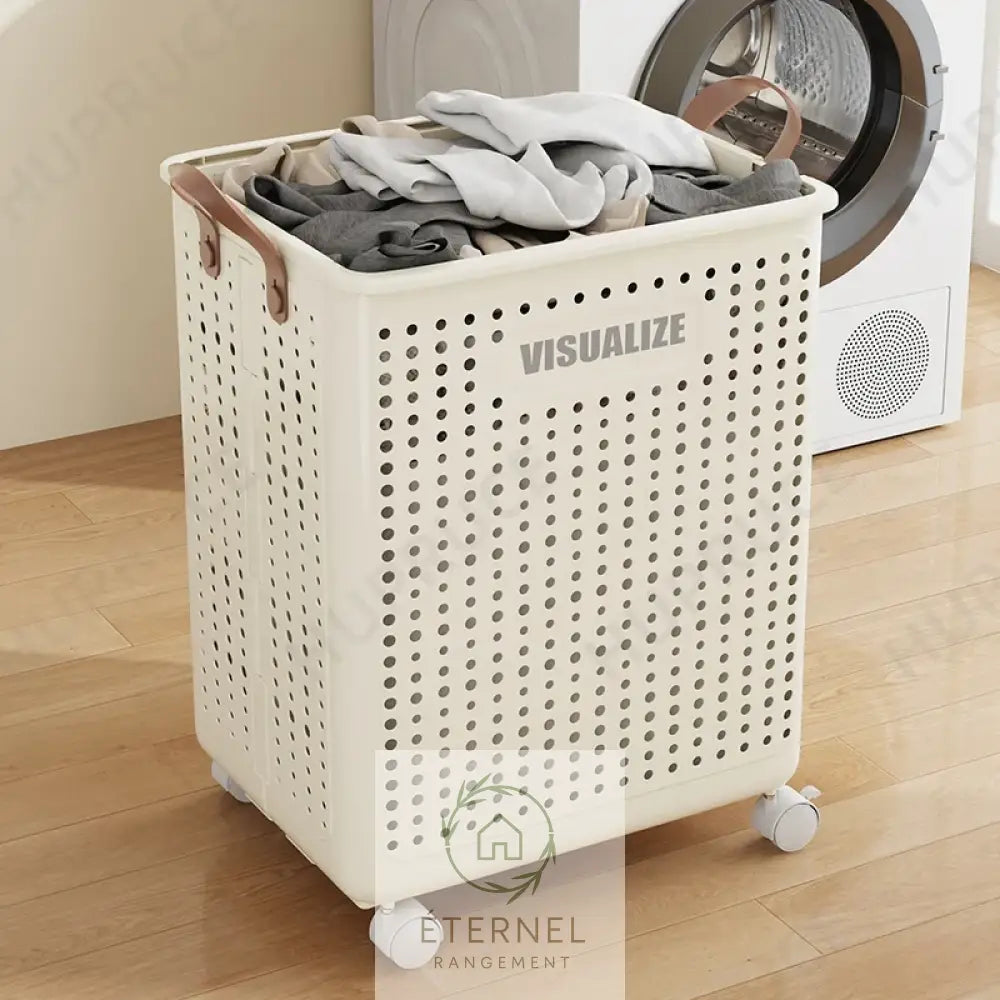 Panier à linge pliable à roulettes – bac rigide avec poignées design moderne et gain de place