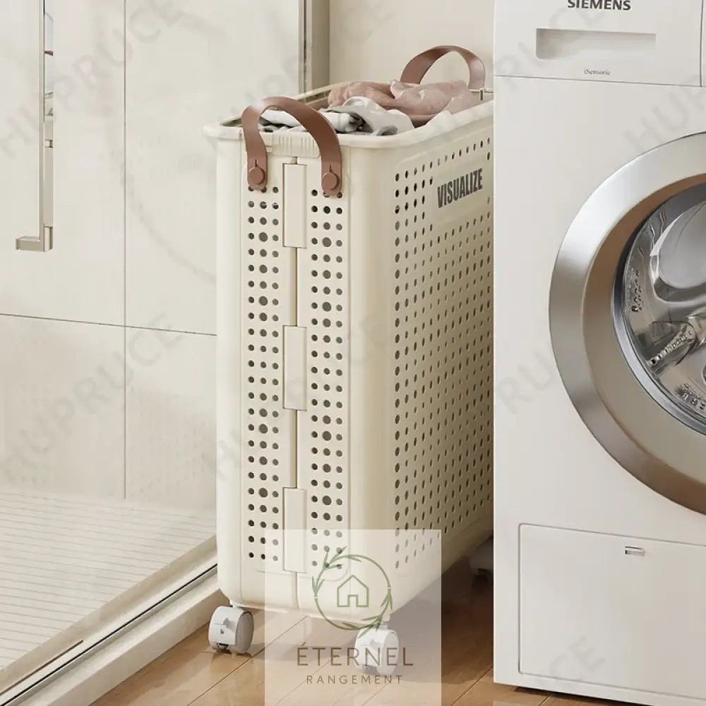 Panier à linge pliable à roulettes – bac rigide avec poignées design moderne et gain de place