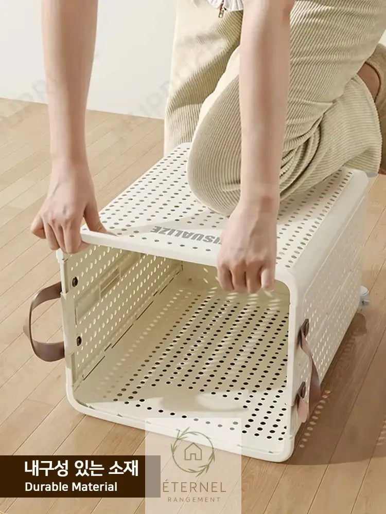 Panier à linge pliable à roulettes – bac rigide avec poignées design moderne et gain de place
