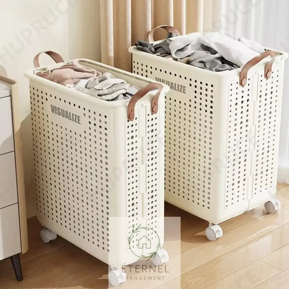 Panier à linge pliable à roulettes – bac rigide avec poignées design moderne et gain de place