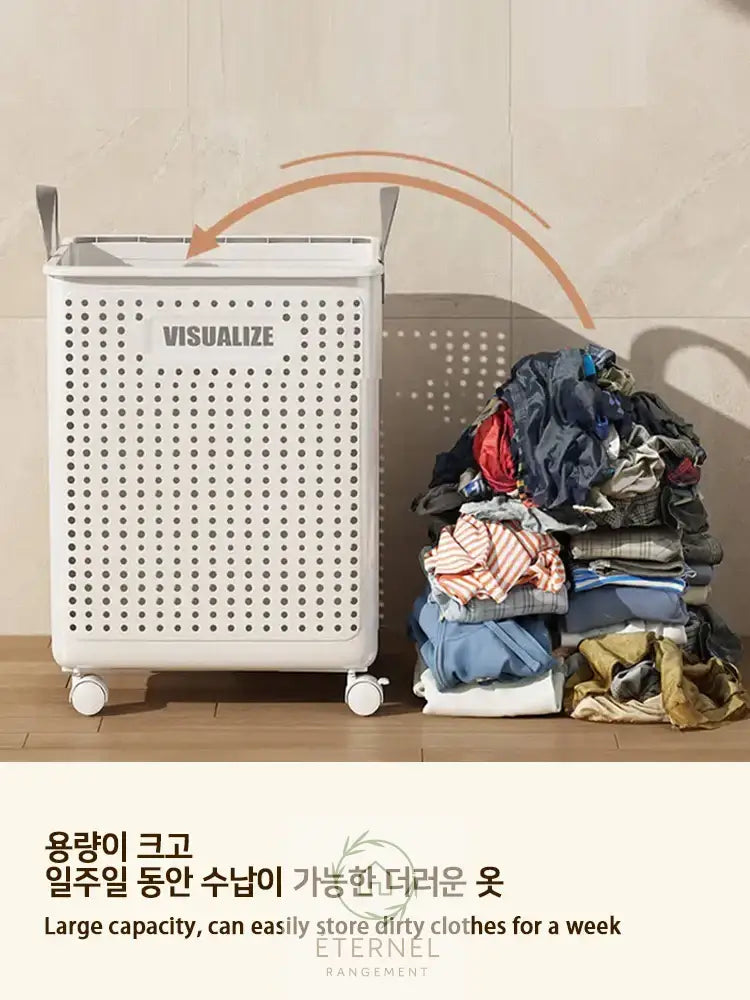 Panier à linge pliable à roulettes – bac rigide avec poignées design moderne et gain de place