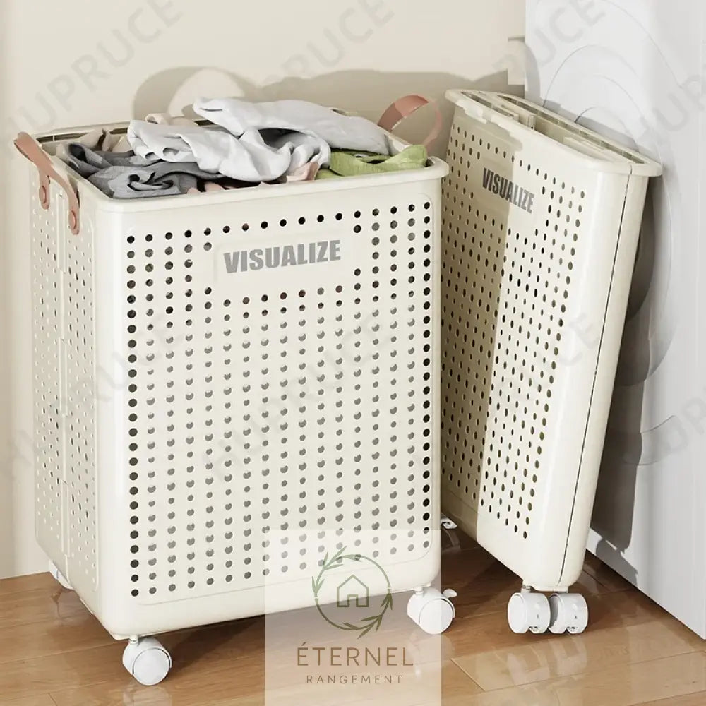 Panier à linge pliable à roulettes – bac rigide avec poignées design moderne et gain de place
